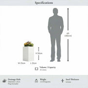 50cm Zinc Galvanised Matte White Tall Square Planter